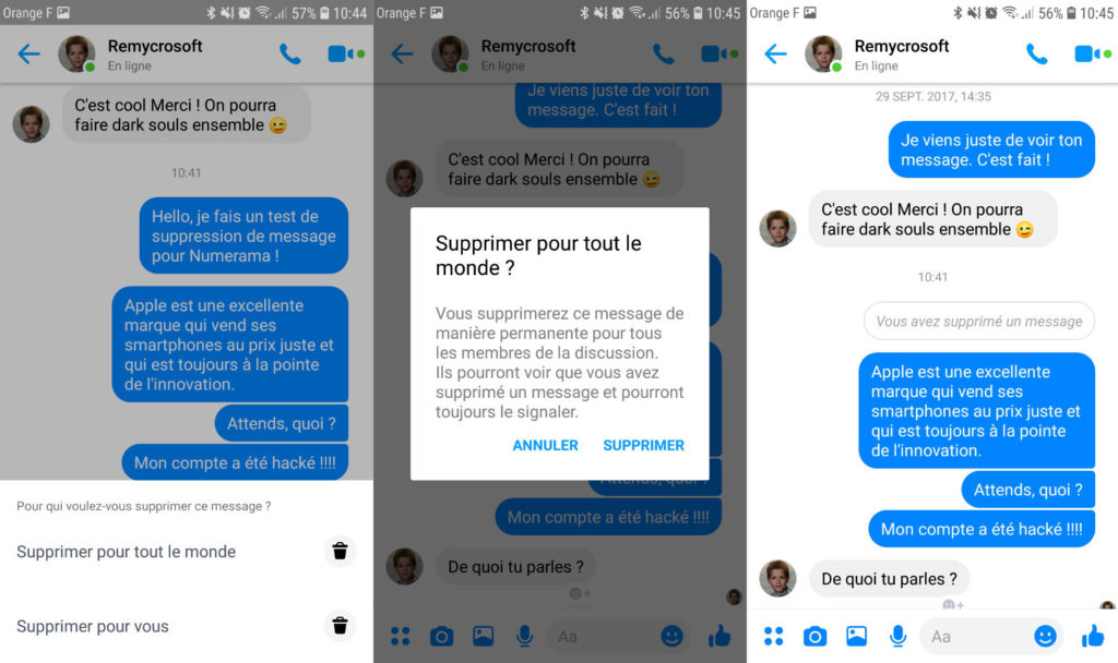 messenger message envoi en cours