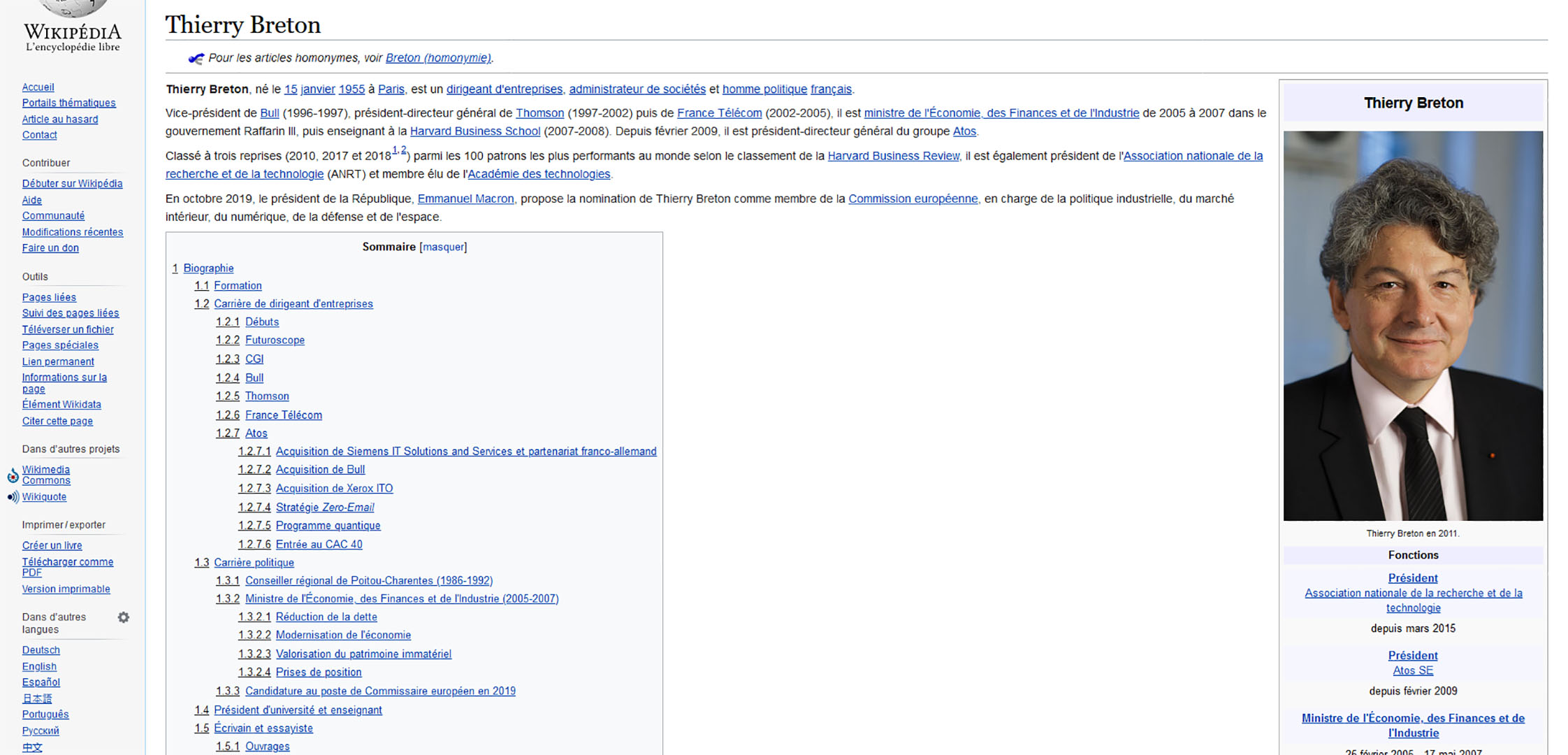 Que S'est-il Passé Sur La Page Wikipédia De Thierry Breton Le Jour Où ...