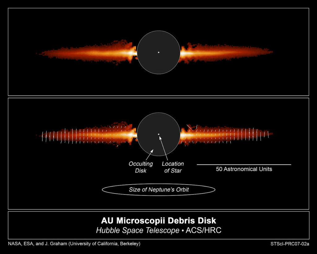 Le disque de débris d'AU Microscopii. Source : Hubble