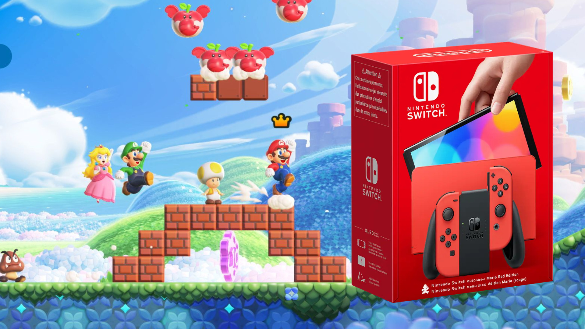Console NINTENDO Switch Modèle OLED Edition Mario rouge + Jeu Switch  NINTENDO Super Mario Bros. Wonder